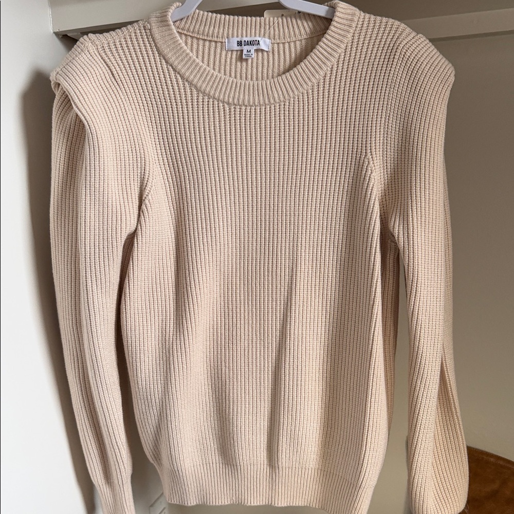 BB Dakota Beige Ribbed Crew Neck Sweater